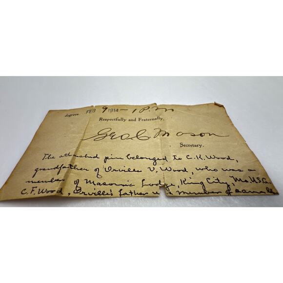 Antique 1914 Masonic Pin w/ Letter Provenance Manila Philippines Scottish Rite - Picture 5 of 10